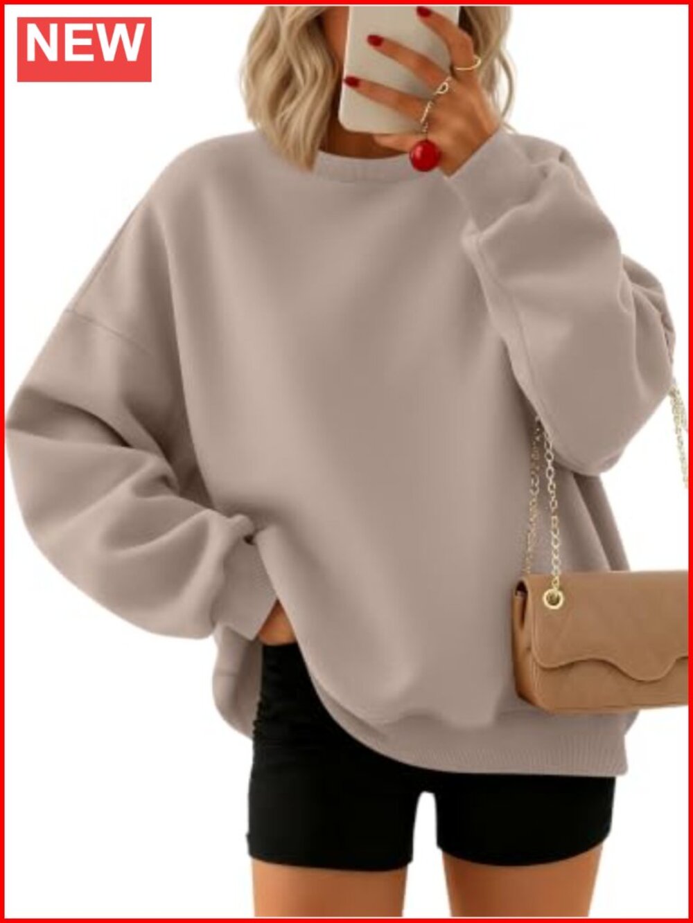 Oversized Crewneck Pullover Sweatshirt Polyester Cotton Long Sleeve Casual Fall